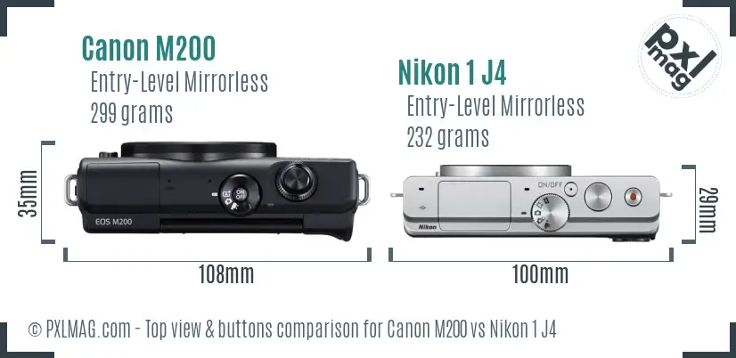 Canon M200 vs Nikon 1 J4 top view buttons comparison