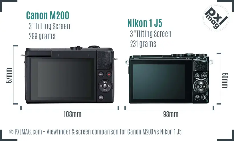 Canon M200 vs Nikon 1 J5 Screen and Viewfinder comparison