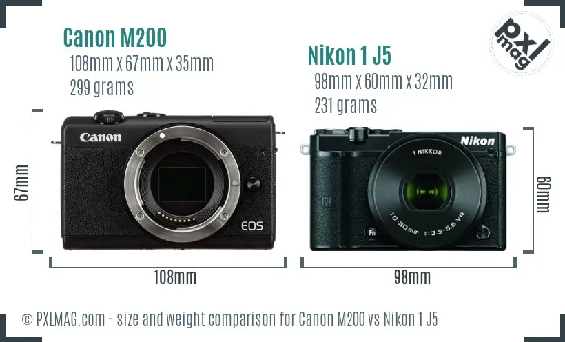 Canon M200 vs Nikon 1 J5 size comparison