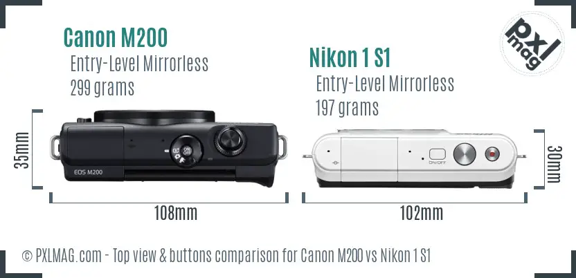 Canon M200 vs Nikon 1 S1 top view buttons comparison