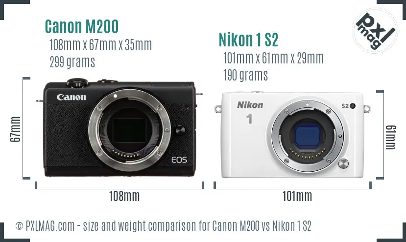 Canon M200 vs Nikon 1 S2 size comparison