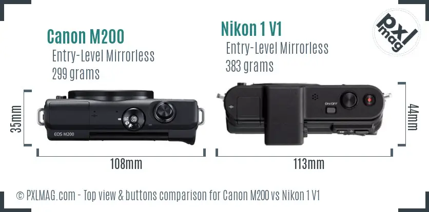 Canon M200 vs Nikon 1 V1 top view buttons comparison