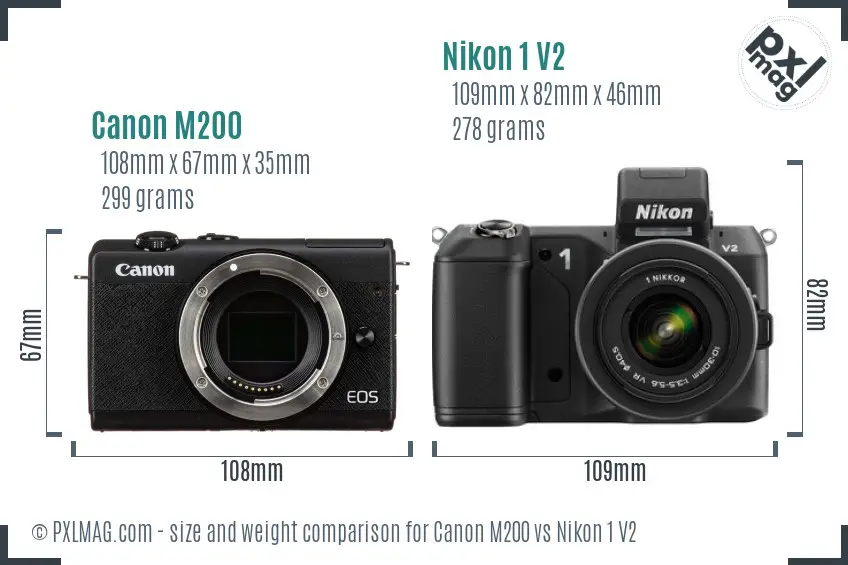 Canon M200 vs Nikon 1 V2 size comparison