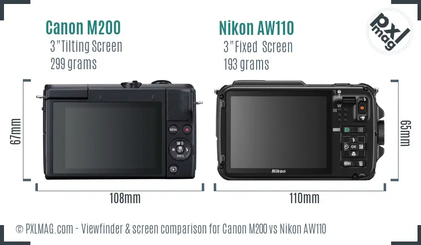 Canon M200 vs Nikon AW110 Screen and Viewfinder comparison