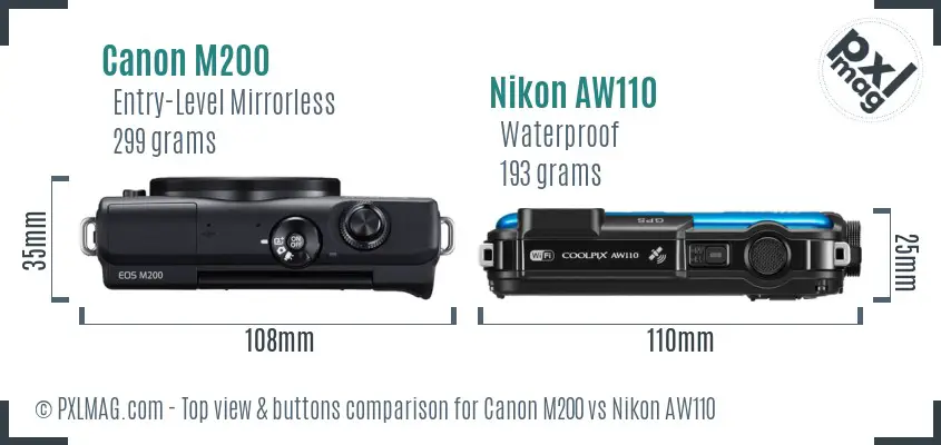 Canon M200 vs Nikon AW110 top view buttons comparison