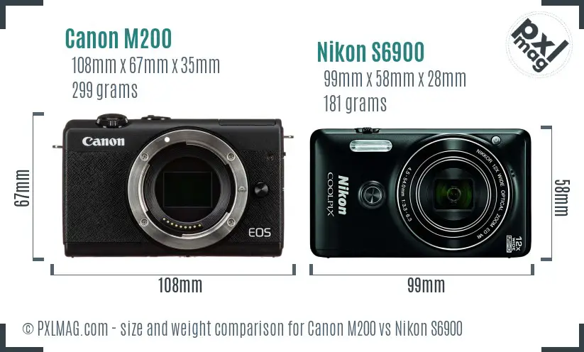 Canon M200 vs Nikon S6900 size comparison