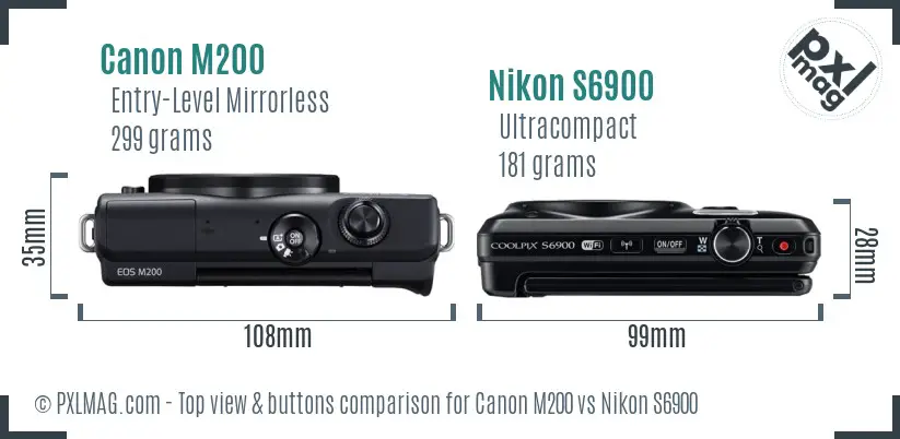 Canon M200 vs Nikon S6900 top view buttons comparison