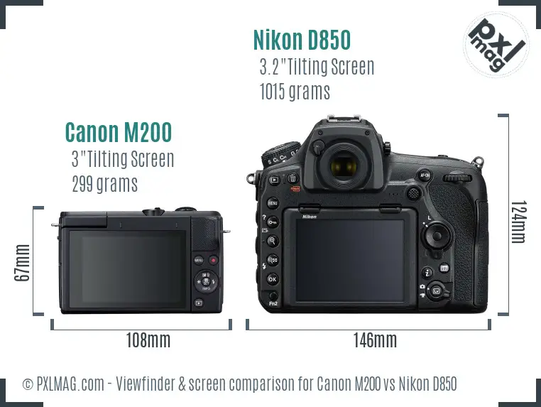 Canon M200 vs Nikon D850 Screen and Viewfinder comparison
