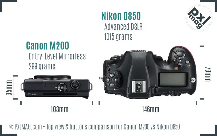Canon M200 vs Nikon D850 top view buttons comparison