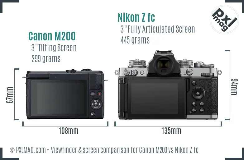 Canon M200 vs Nikon Z fc Screen and Viewfinder comparison
