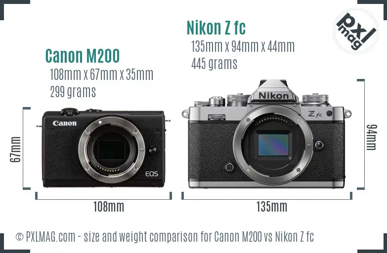 Canon M200 vs Nikon Z fc size comparison