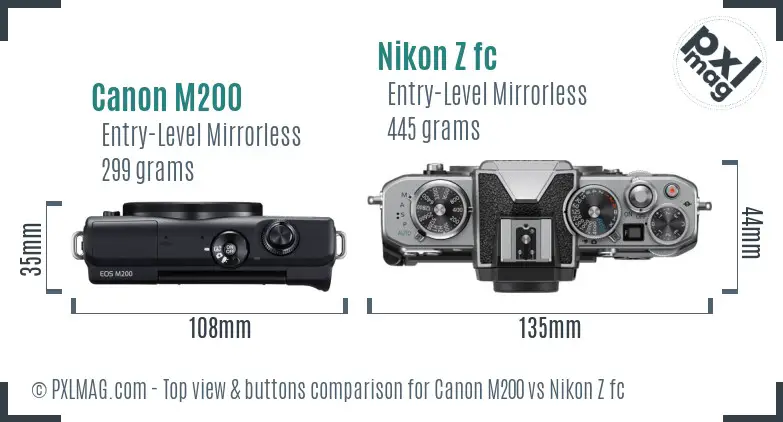Canon M200 vs Nikon Z fc top view buttons comparison