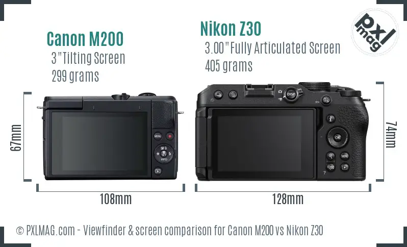 Canon M200 vs Nikon Z30 Screen and Viewfinder comparison