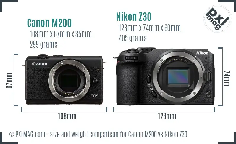 Canon M200 vs Nikon Z30 size comparison