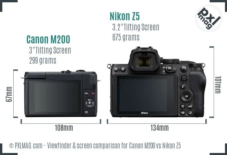 Canon M200 vs Nikon Z5 Screen and Viewfinder comparison