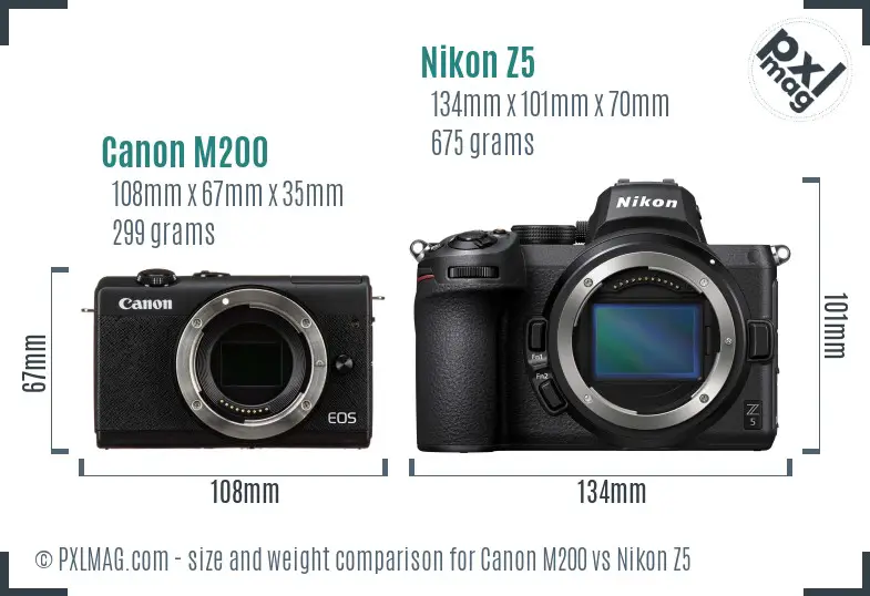 Canon M200 vs Nikon Z5 size comparison