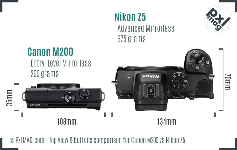Canon M200 vs Nikon Z5 top view buttons comparison