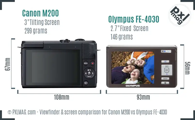 Canon M200 vs Olympus FE-4030 Screen and Viewfinder comparison