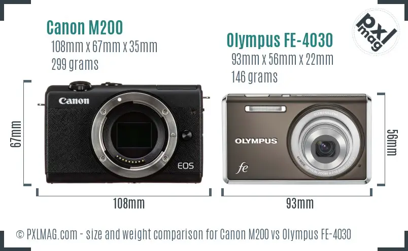Canon M200 vs Olympus FE-4030 size comparison