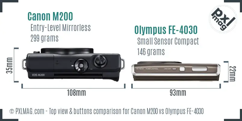 Canon M200 vs Olympus FE-4030 top view buttons comparison