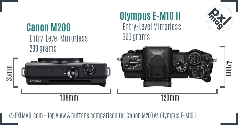 Canon M200 vs Olympus E-M10 II top view buttons comparison