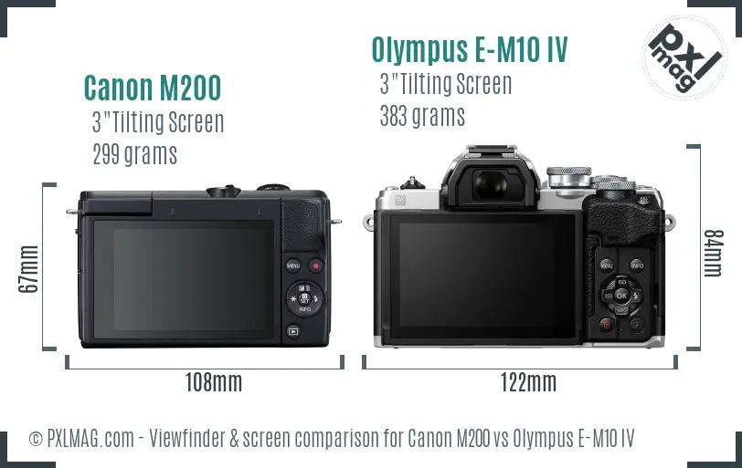 Canon M200 vs Olympus E-M10 IV Screen and Viewfinder comparison