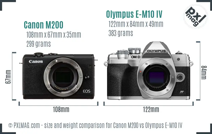Canon M200 vs Olympus E-M10 IV size comparison