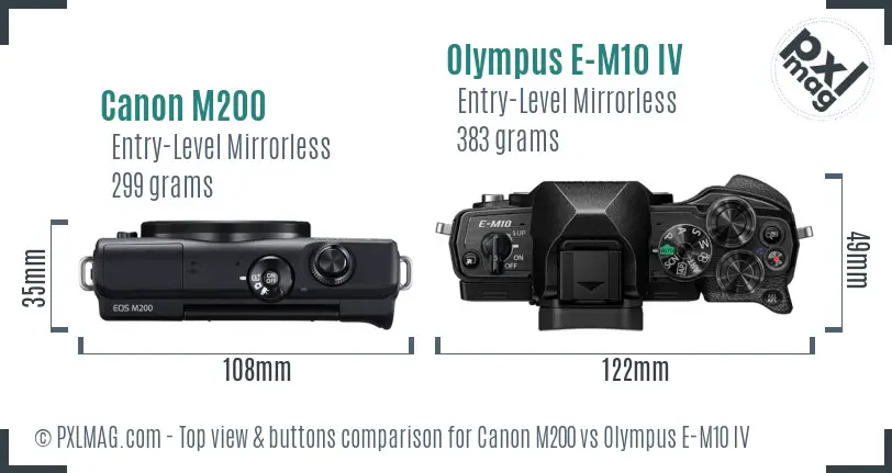 Canon M200 vs Olympus E-M10 IV top view buttons comparison