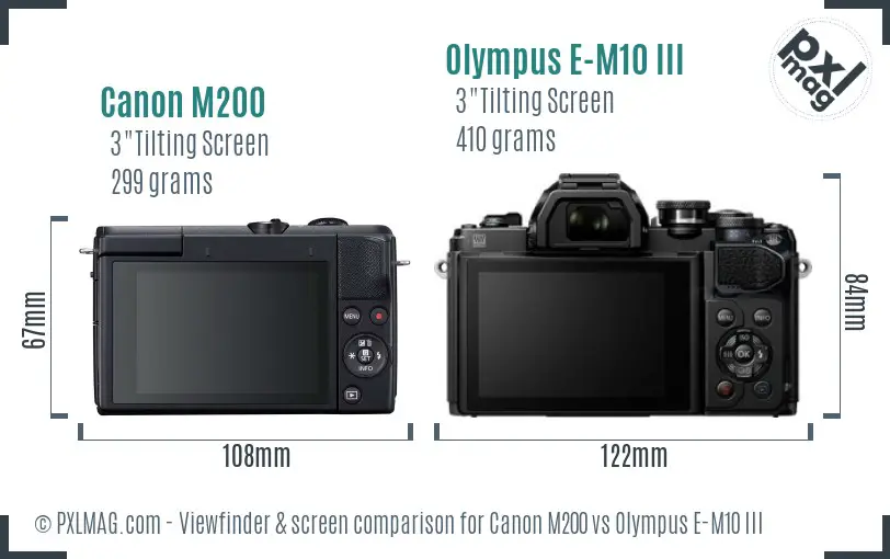 Canon M200 vs Olympus E-M10 III Screen and Viewfinder comparison