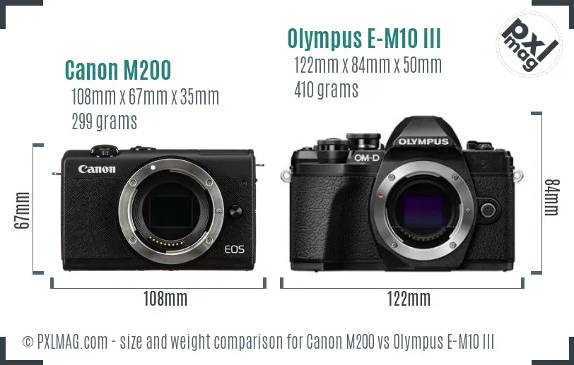 Canon M200 vs Olympus E-M10 III size comparison