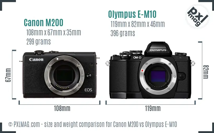 Canon M200 vs Olympus E-M10 size comparison