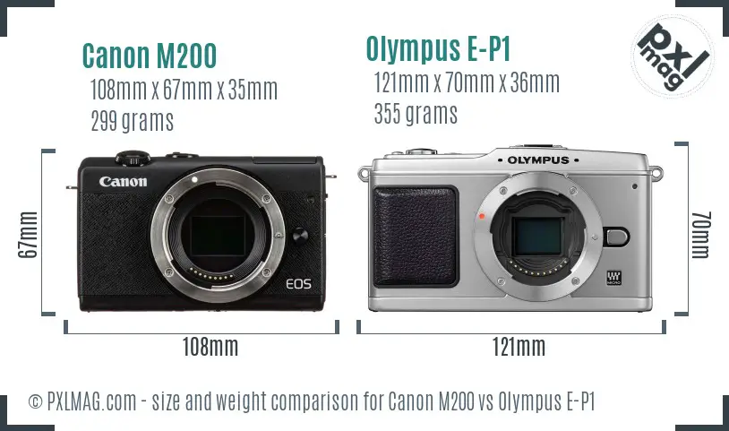 Canon M200 vs Olympus E-P1 size comparison