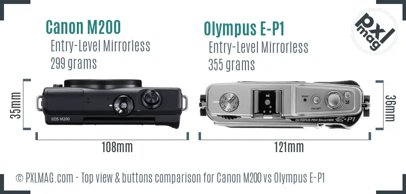 Canon M200 vs Olympus E-P1 top view buttons comparison