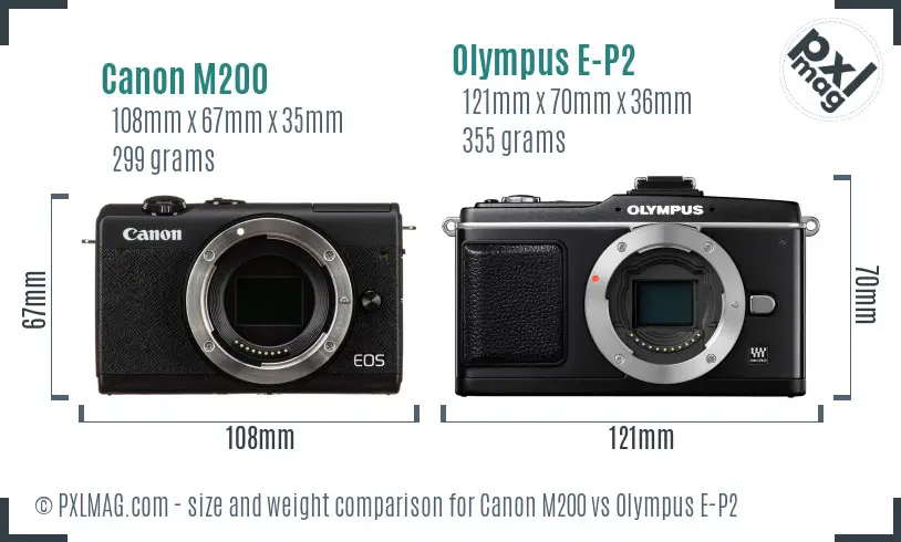 Canon M200 vs Olympus E-P2 size comparison