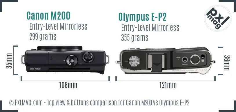 Canon M200 vs Olympus E-P2 top view buttons comparison