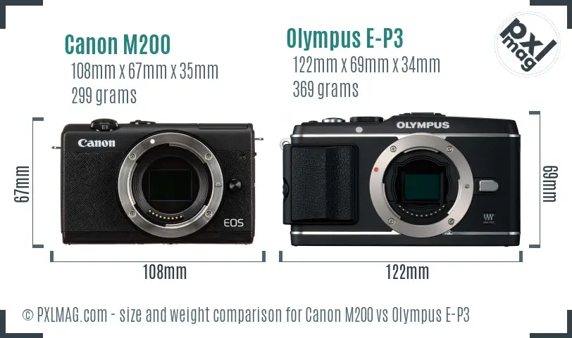 Canon M200 vs Olympus E-P3 size comparison