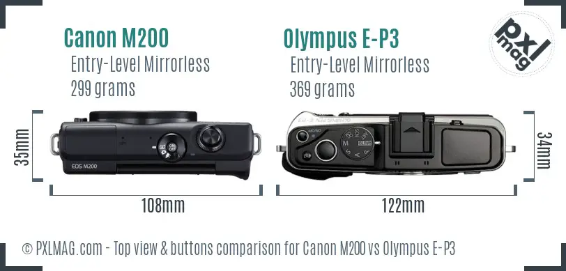 Canon M200 vs Olympus E-P3 top view buttons comparison