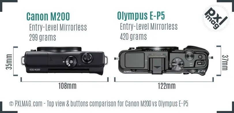 Canon M200 vs Olympus E-P5 top view buttons comparison