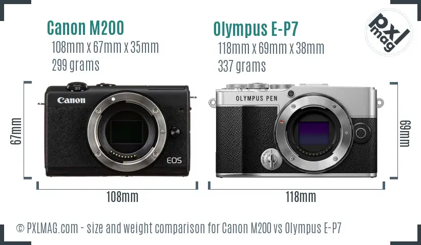 Canon M200 vs Olympus E-P7 size comparison
