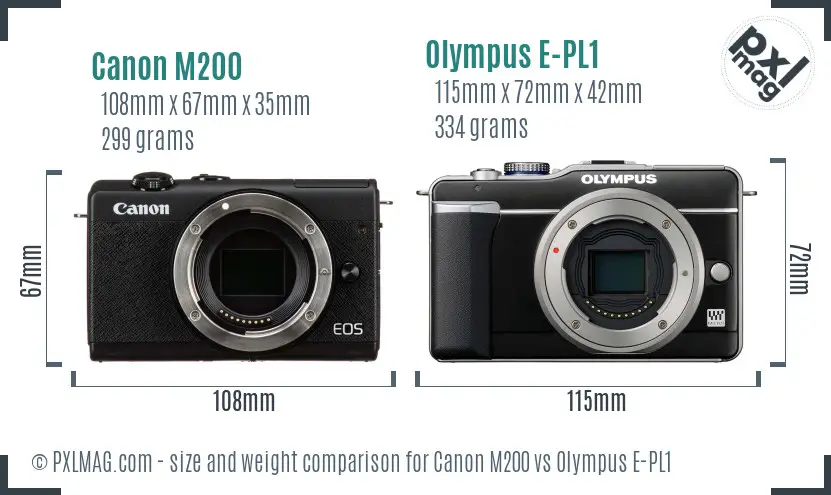 Canon M200 vs Olympus E-PL1 size comparison