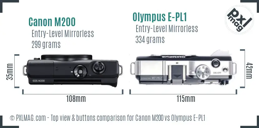 Canon M200 vs Olympus E-PL1 top view buttons comparison