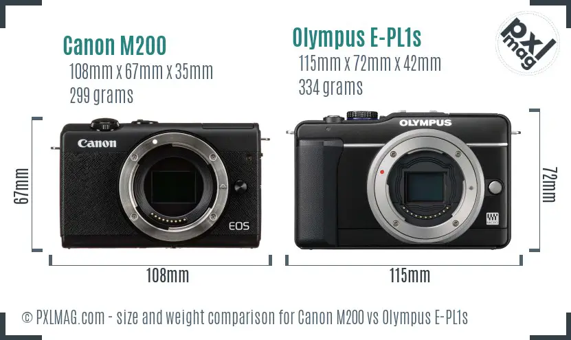 Canon M200 vs Olympus E-PL1s size comparison