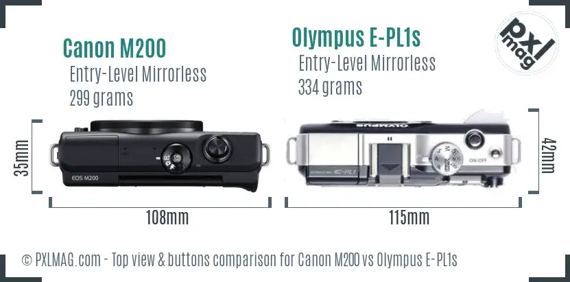 Canon M200 vs Olympus E-PL1s top view buttons comparison