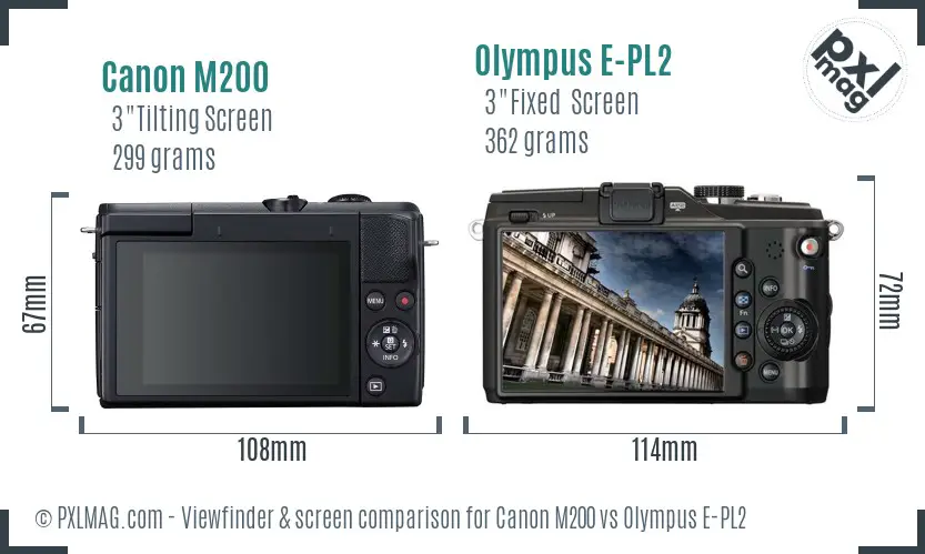 Canon M200 vs Olympus E-PL2 Screen and Viewfinder comparison