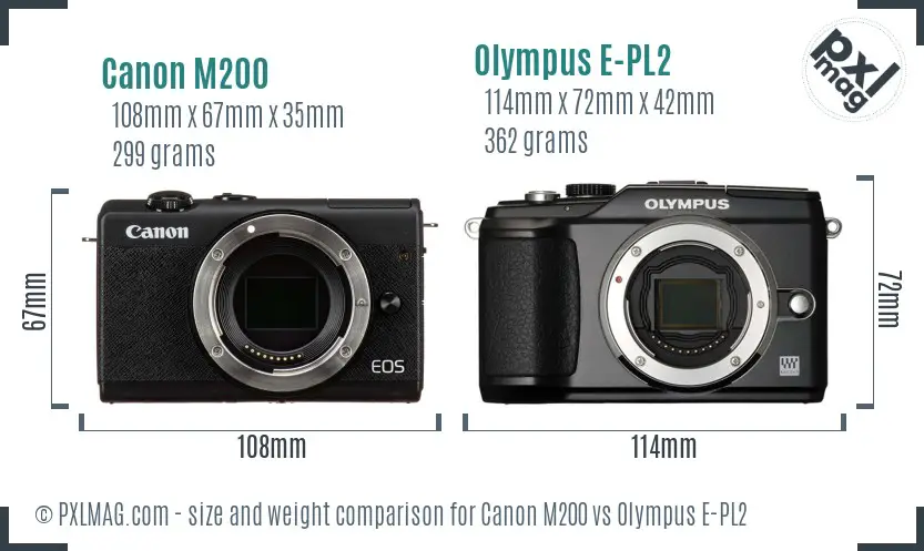 Canon M200 vs Olympus E-PL2 size comparison