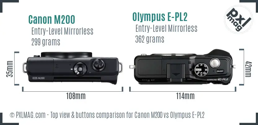 Canon M200 vs Olympus E-PL2 top view buttons comparison