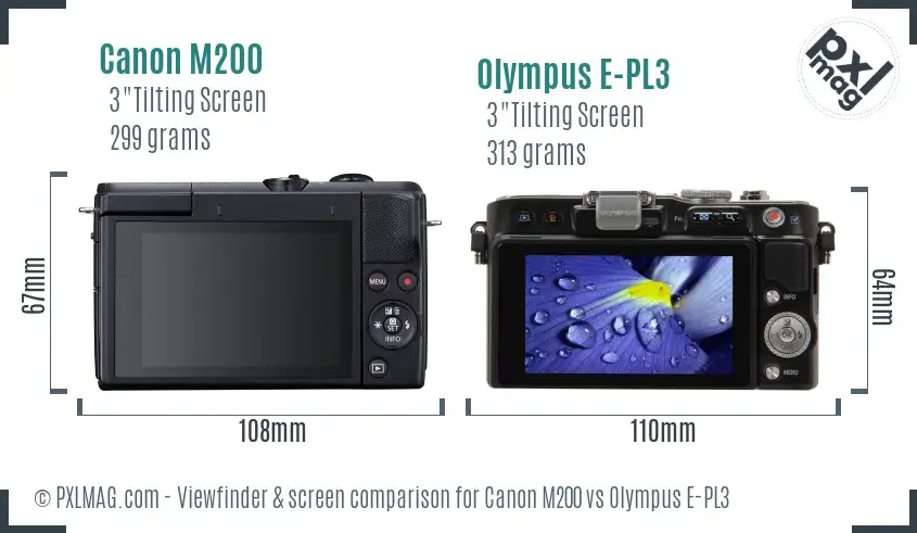Canon M200 vs Olympus E-PL3 Screen and Viewfinder comparison