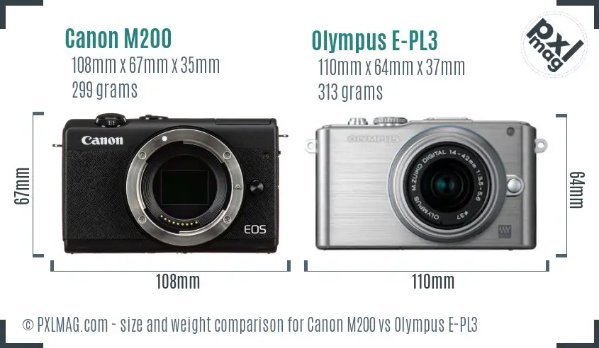 Canon M200 vs Olympus E-PL3 size comparison