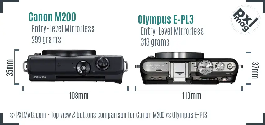Canon M200 vs Olympus E-PL3 top view buttons comparison