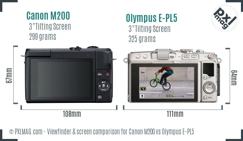 Canon M200 vs Olympus E-PL5 Screen and Viewfinder comparison